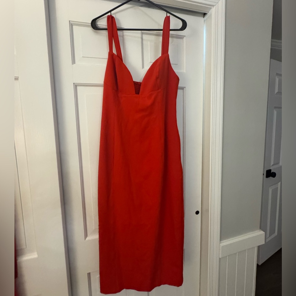 BHLDN Stretch Crepe Red Midi Dress
